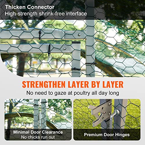 VEVOR Large Metal Chicken Coop with Run, Walk-in Outdoor Poultry Pen W388