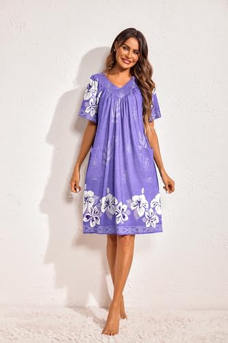 Ekouaer Women's Floral House Dress Nightgown with Pockets B42067