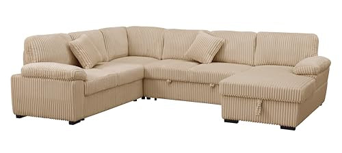 L-Shaped Pull Out Sleep Sofabed with Storage Chaise, Chenille Upholstered X30892