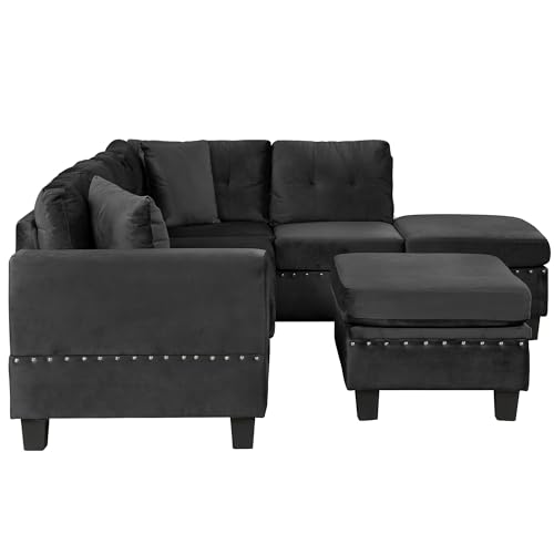 Merax Modern Sectional Sofa with Storage Ottoman, Black P61461
