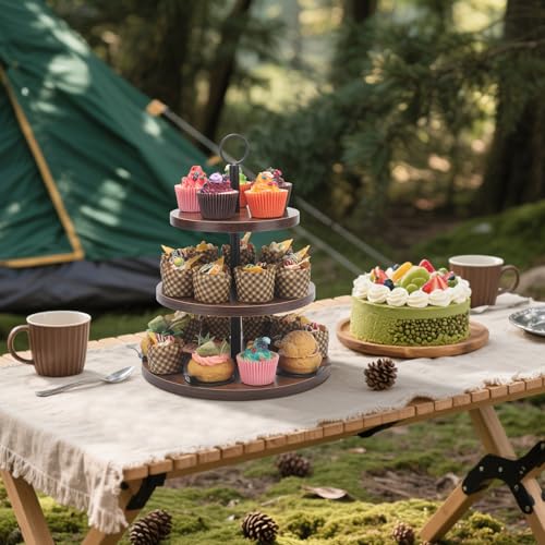 3 Tier Cupcake Stand, Wood Veneer Serving Tray for Dessert, Tea Party & Wedding Z9828