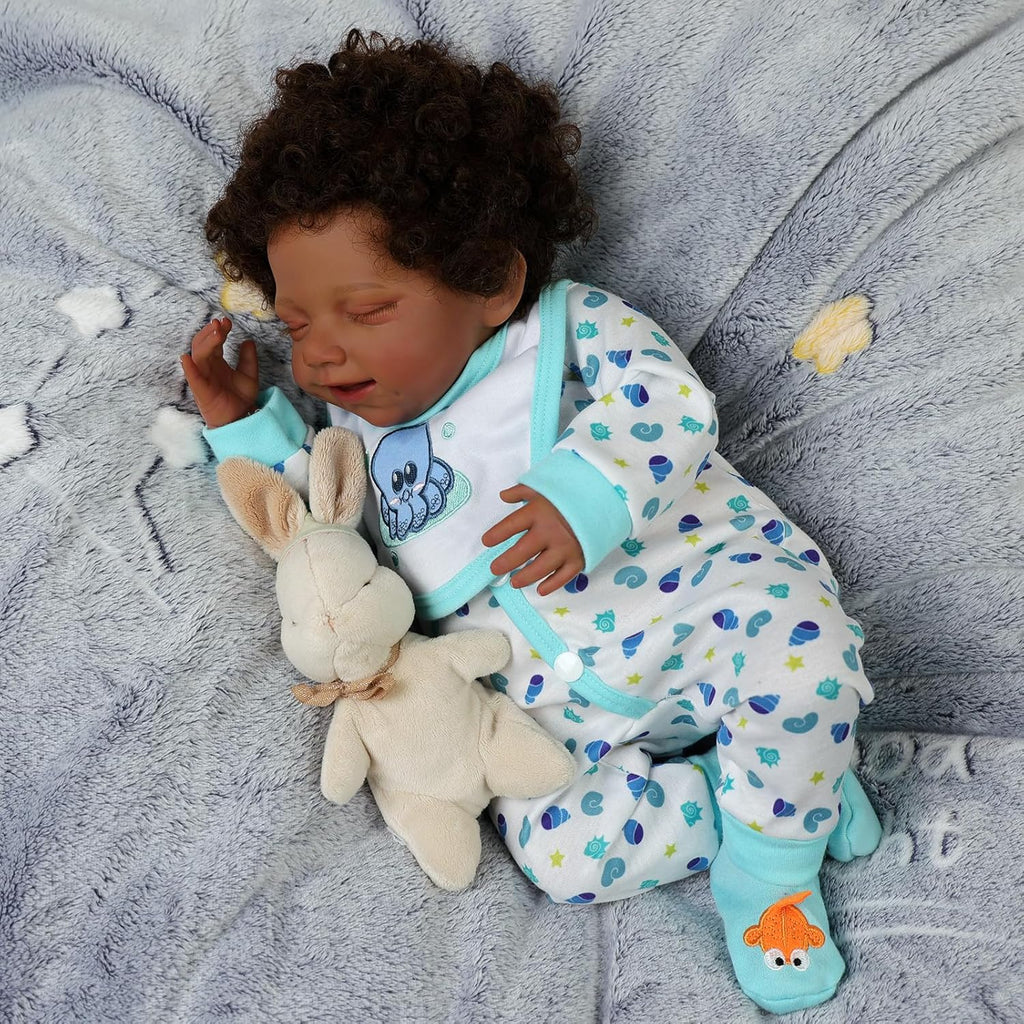 BABESIDE Lifelike Reborn Black Boy Doll 20 Inch Soft Body Realistic Vinyl Head N10732