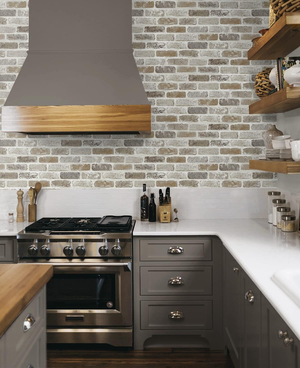 NextWall Washed Faux Brick Peel and Stick Wallpaper Q1139