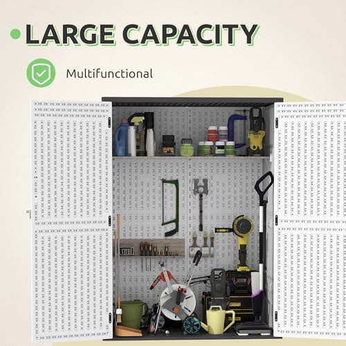 GOOBED Vertical Outdoor Storage Shed, 59 cu ft Lockable Waterproof Tool Organizer, Brown L70366