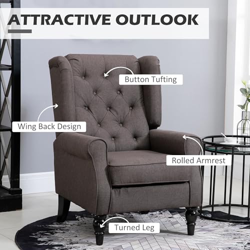 HOMCOM Mid-Century Modern High Wingback Accent Chair with Wood Legs, Dark Brown V59069