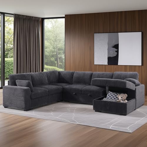 L-Shaped Pull Out Sleep Sofabed with Storage Chaise, Chenille Upholstered X30892