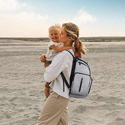 Mancro Diaper Bag Backpack, Waterproof Travel Baby Changing Bag with Stroller Straps, Grey E238