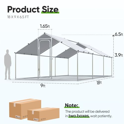 Quictent Large Metal Chicken Coop Run with Roosting Perch for 20+ Poultry, Outdoor Walk-in Hen House, 12x9x6.6FT N28773