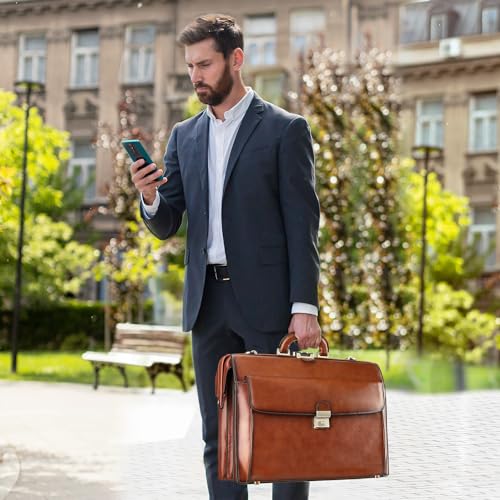 Banuce Vintage Leather Briefcase for Men with Lock 15.6 Inch Laptop Bag T785
