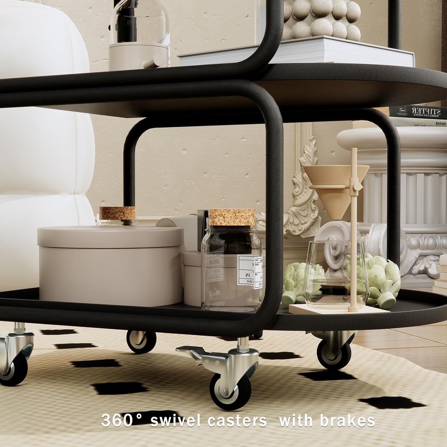 Metal 3-Tier Rolling Bar Cart with Lockable Wheels Z132312