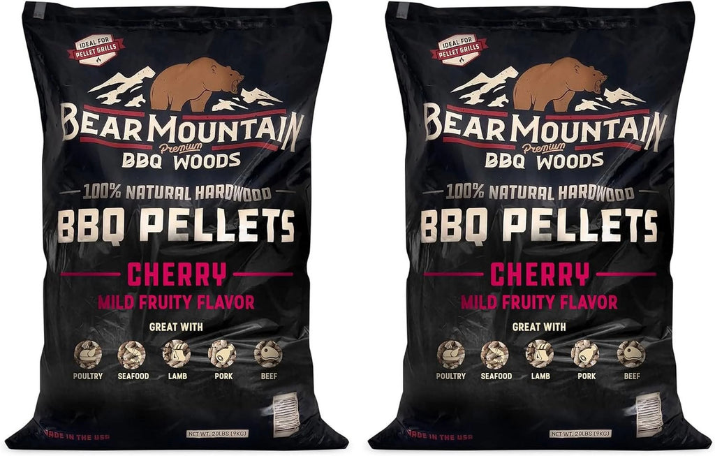 Bear Mountain BBQ FK13 Premium All-Natural Hardwood Mild and Fruity Cherry BBQ Smoker Pellets for Outdoor Grilling, 20 Pounds 2 Pack