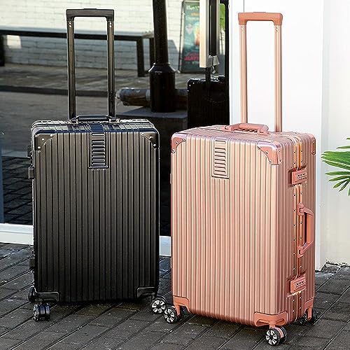 Aluminum Frame Hardside Luggage with Spinner Wheels and TSA Lock, 26 Inch, Rose Gold+White Z1667