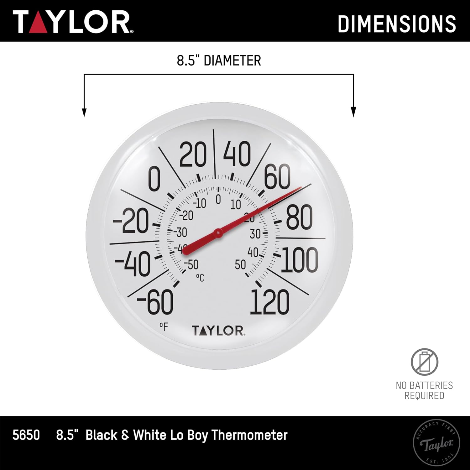Taylor Big & Bold Indoor Outdoor Dial Thermometer 8.5 Inch White I755