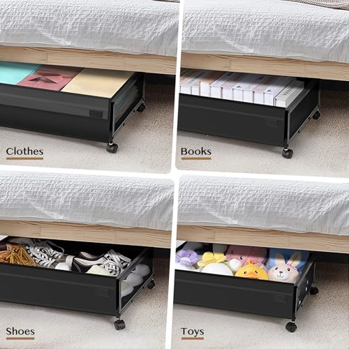 Under Bed Storage with Wheels, 2 Pack Underbed Containers with Lid & Clear Window P283