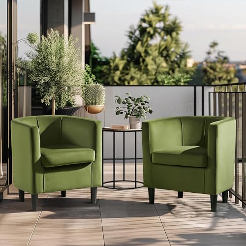 Yaheetech Velvet Accent Chair, Modern Upholstered Barrel Chair, Olive Green J55628