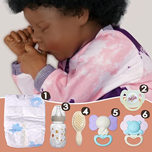 BABESIDE Lifelike Reborn Baby Doll Black 17-Inch with Feeding Kit & Gift Box E886