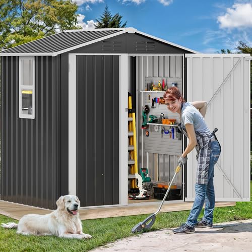 DWVO 6x4ft Metal Outdoor Storage Shed with Window, Lockable Steel Garden Shed S892