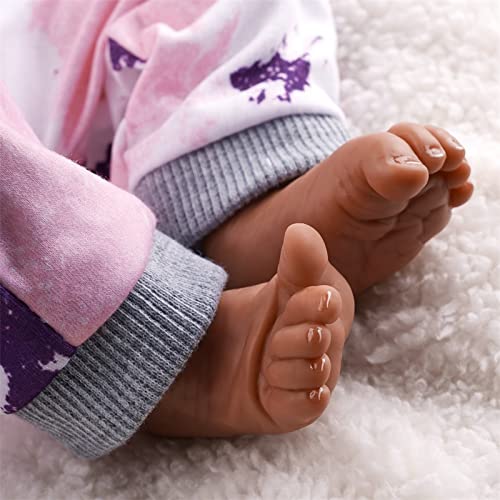 JIZHI Lifelike Reborn Baby Doll Black 17Inch with Cloth Body & Feeding Kit D4907