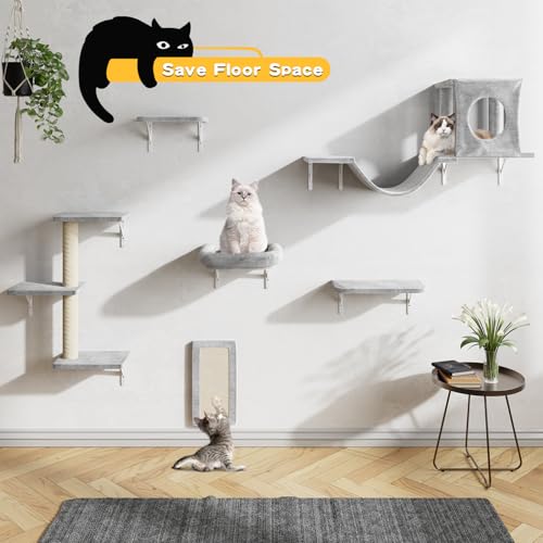 NUNU LAB Wall Mounted Cat Climber Set with House, Tunnel, Scratcher, Black M305