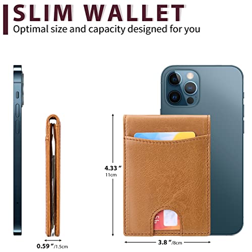 SENDEFN Slim Wallet for Men with Money Clip RFID Front Pocket Leather Bifold J20693