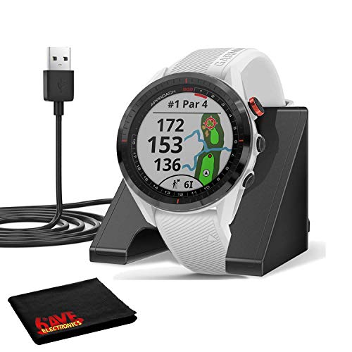 Garmin Approach S62 GPS Golf Watch (Black Bezel/White Band) with Virtual Caddie,Mapping Includes Charging Base and Cleaning Cloth