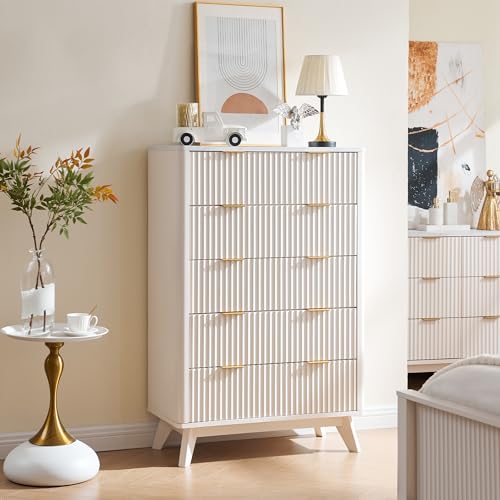 T4TREAM 5 Drawer Dresser with Faux Marble Top, Dark Grey T583