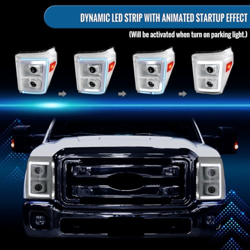 2011-2016 Ford Super Duty Dual Projector Headlights LED Sequential Turn Signals Pair Black B630412
