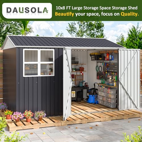 10x10 FT Outdoor Metal Storage Shed with Lockable Doors, Grey Q804763