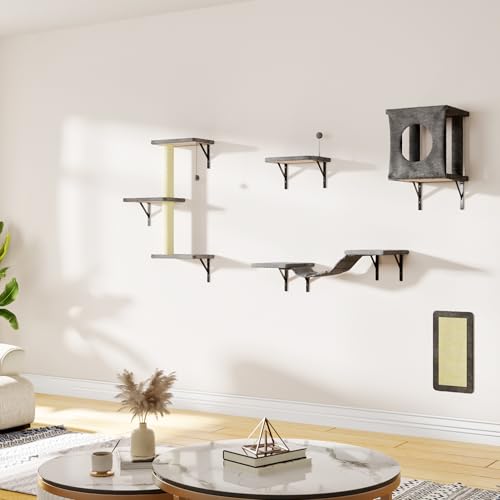 NUNU LAB Wall Mounted Cat Climber Set with House, Tunnel, Scratcher, Black M305