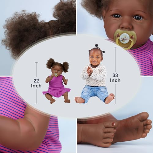 ADFO Reborn Baby Dolls Black Girl 22 Inch Soft Body Realistic with Feeding Kit & Gift Box F6687