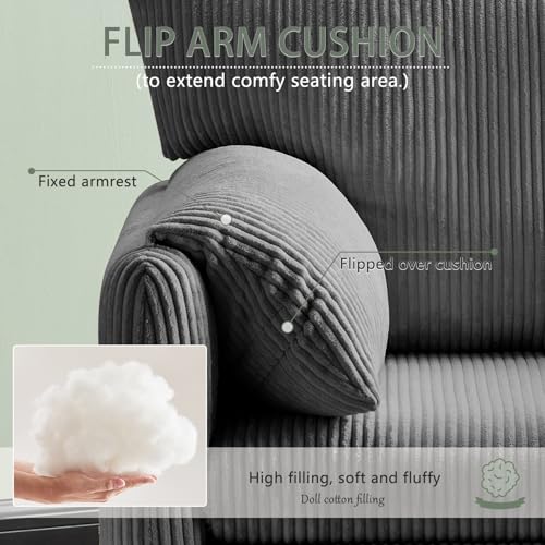 Corduroy Single Sofa Chair with Side Pocket, Beige O582
