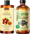 Yoken Jojoba Oil & Castor Oil Glass Bottle Set: 16oz Each, 100% Pure & Natural, EWG Verified, Cold Pressed, Virgin, Hexane Free - Best Carrier Oils Hair Oils Facial Oils, Hydrating & Nourishing
