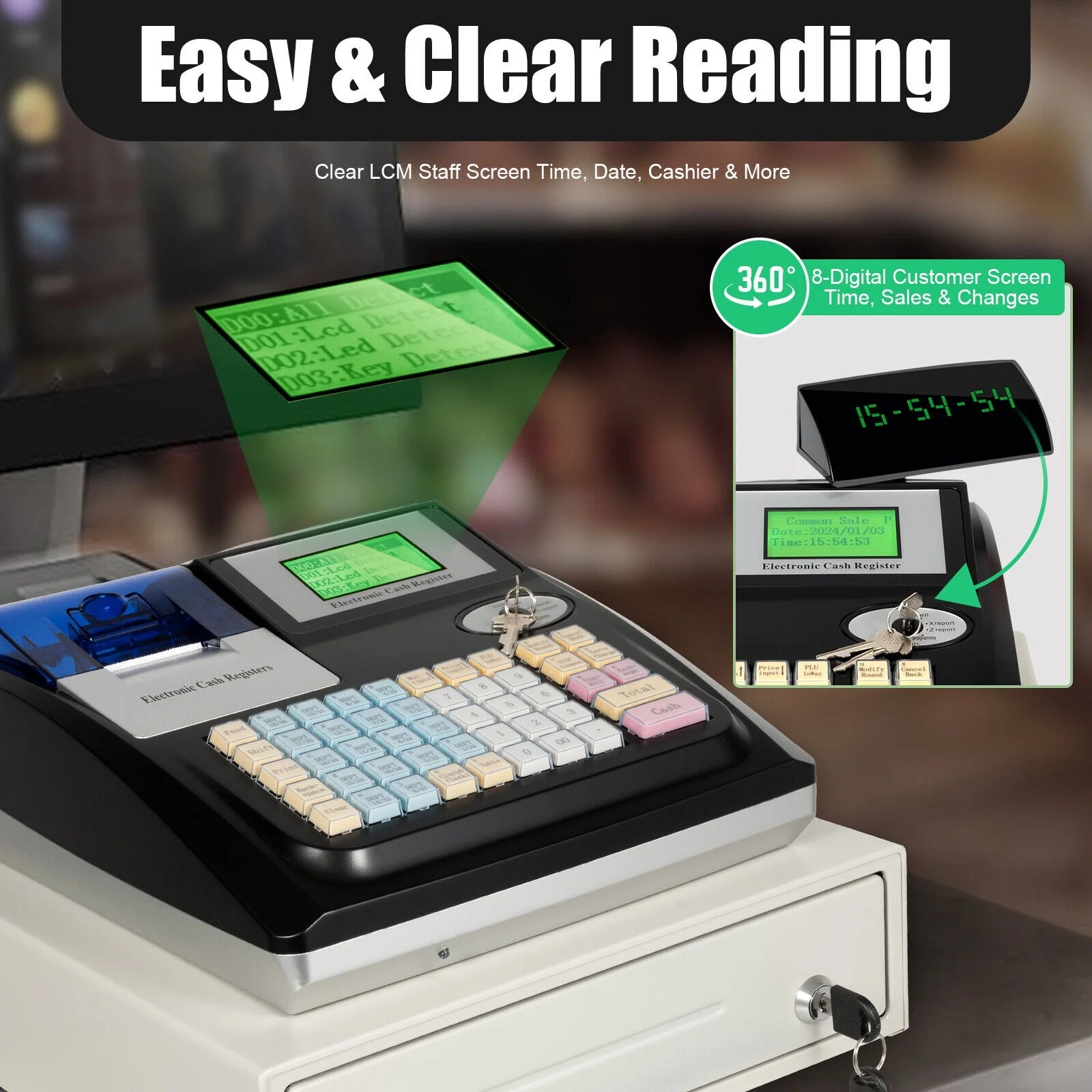 Electronic POS System Cash Register 48 Keys for Retail R449647