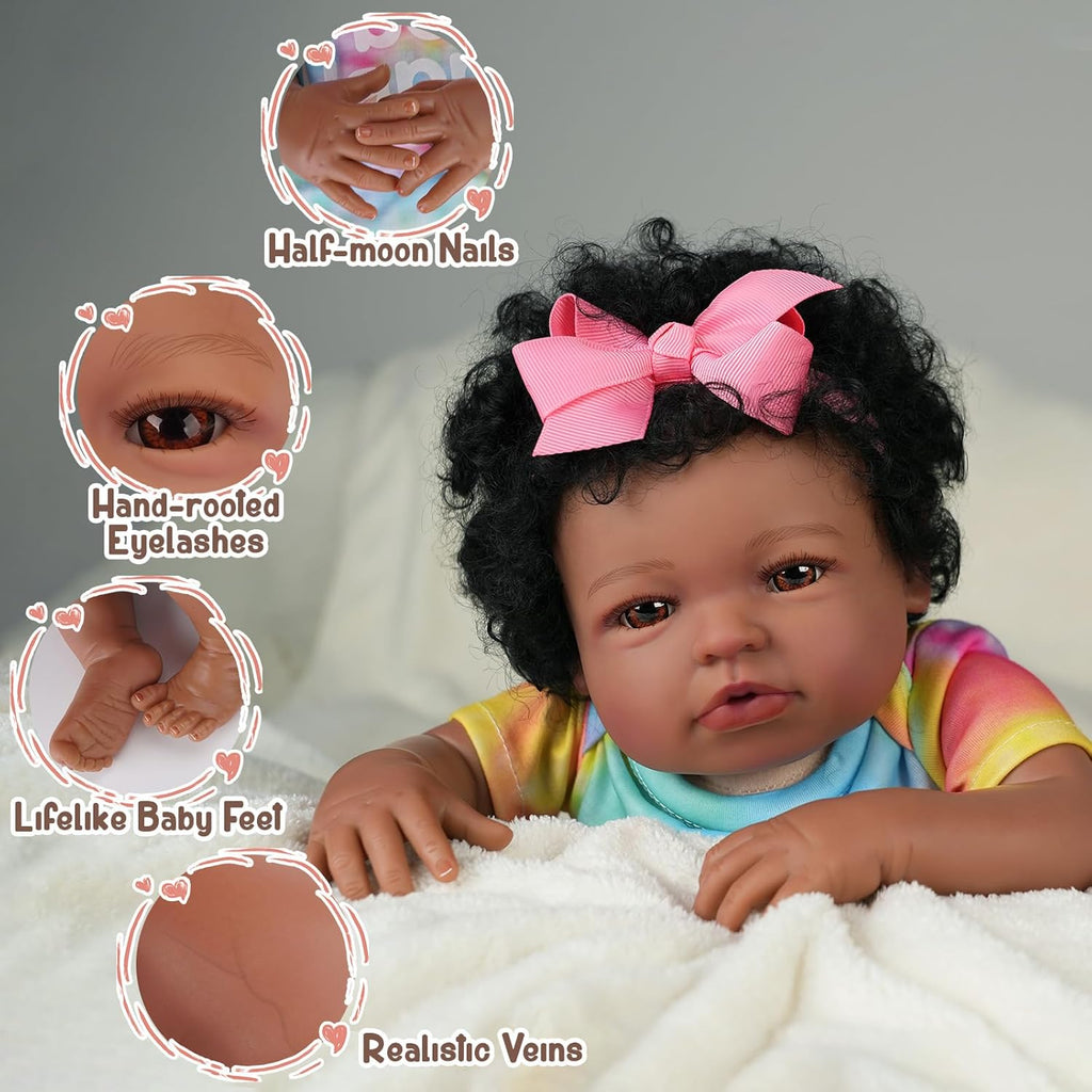 BABESIDE Lifelike Reborn Baby Doll Black Girl 20 Inch Brown Eyes T91924