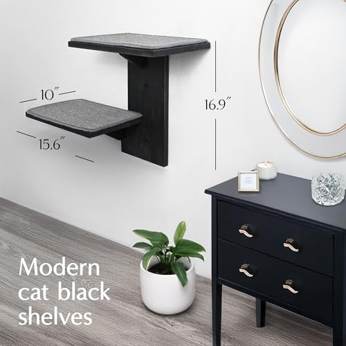Cat Wall Shelves Two Large Steps Solid Wood with Sisal Scratching Post T8675