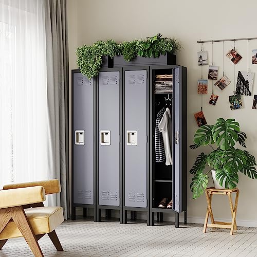 Letaya Metal Lockers 5 Doors 66" Tall Steel Storage Cabinet Gray G40479