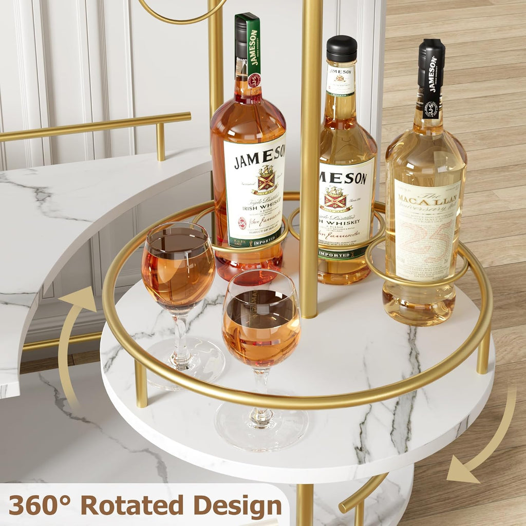 GAOMON Gold 3-Tier Rotating Bar Cart with Wheels and Wine Rack Y344690