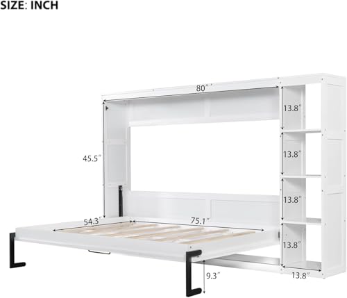 Full Murphy Bed with Storage Shelves, White Z979