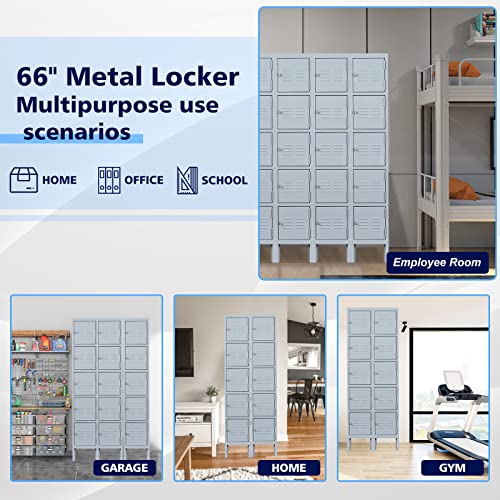 Letaya Metal Lockers 5 Doors 66" Tall Steel Storage Cabinet Gray G40479