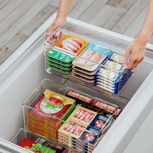 Hudgan 2 Pack Deep Freezer Organizer Bins, Stackable Food-Grade Plastic P509231