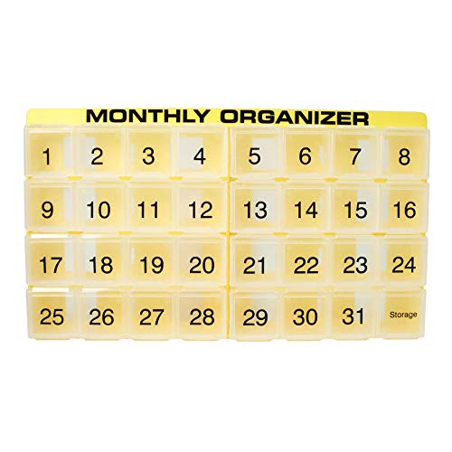 31 compartments, 1 per Day, 4 Week Monthly Pill Organizer by Promed. Includes Tray and 8 Removable compartments. (Green)
