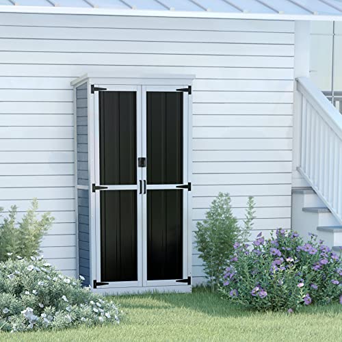 GDLF Outdoor Storage Cabinet Wood & Metal Garden Shed with Lockable Doors U91129