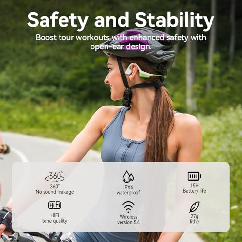 Bone Conduction Headphones Wireless Bluetooth 5.4 Open Ear Sports Headset with Mic, IPX6 Waterproof (Green) R3266