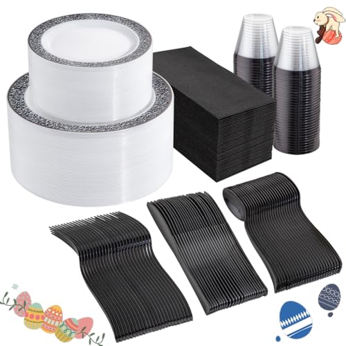 WELLIFE Silver Party Dinnerware Set for 50 Guests, Disposable A689948