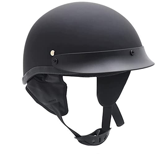 HTT Motorcycle DOT Certified Matte Black Flat Black Harley Davidson Half Face Helmet Chopper Cruiser Biker S/M/L/XL