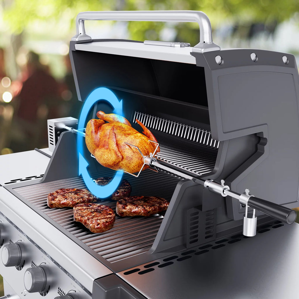 SKYSHALO Universal Grill Rotisserie Kit BBQ Roaster 32"/39" Spit Rod Electric Motor
