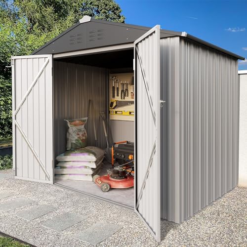 Greesum Outdoor Storage Shed 6 x 8 ft Metal Garden Utility Tool Shed with Lock, Brown U409