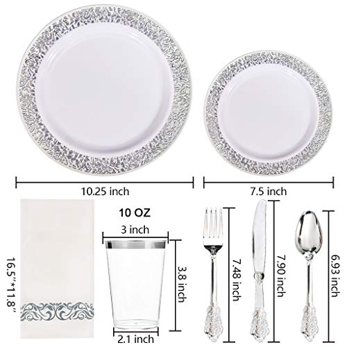 bUCLA 300PCS Gold Disposable Dinnerware Set - White and Gold Plastic Plates for Party S185