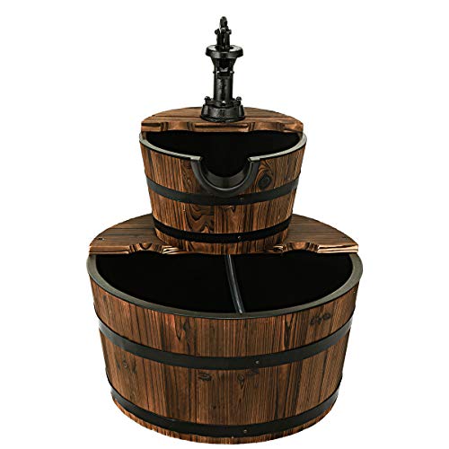 Giantex 2-Tier Barrel Waterfall Fountain Outdoor with Electric Pump I27953
