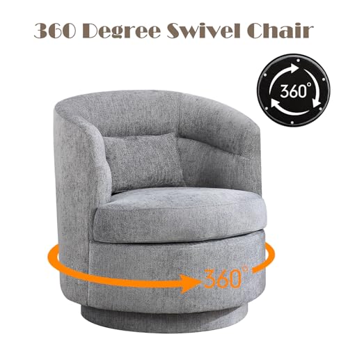 CANMOV Swivel Accent Chair 360 Degree Round Barrel Chair with Pillow, Grey I257